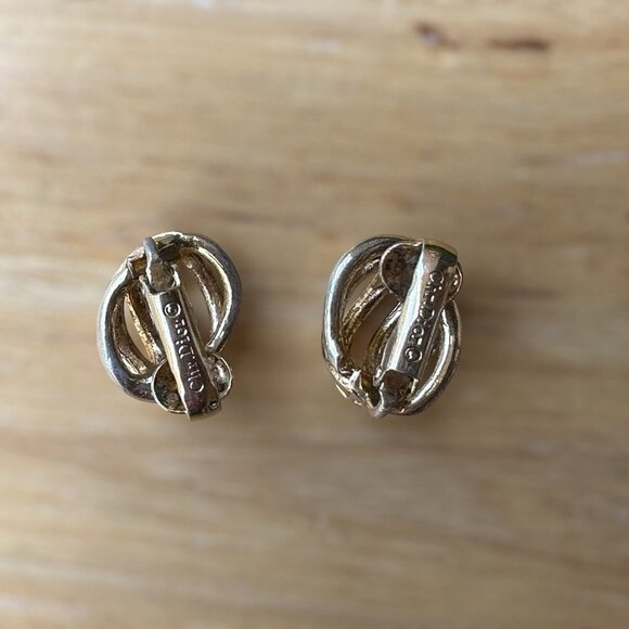 Vintage Christian Dior Clip Earrings Gold Plated Designer Fashion Jewelry 5/8" - Picture 8 of 10